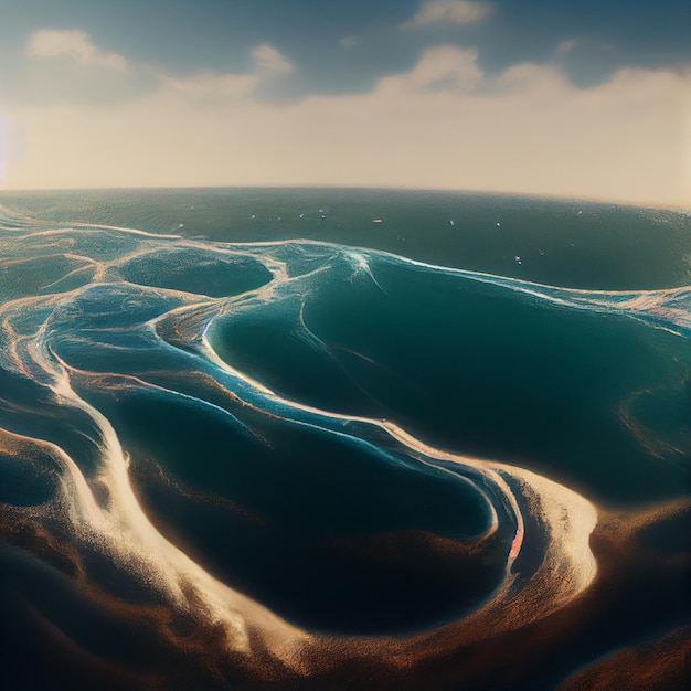 An aerial view of a large body of water generative ai