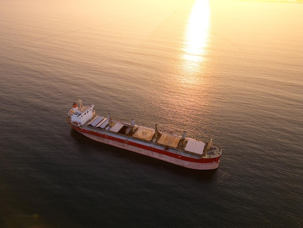 Aerial view of Large general cargo ship tanker bulk carrie