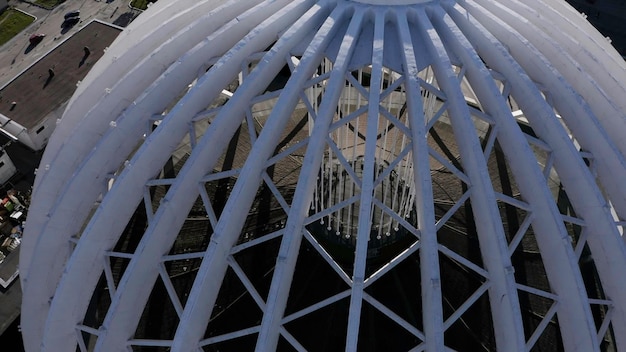 Aerial view of a lattice openwork structure consisting of semi arches stock footage modernism in