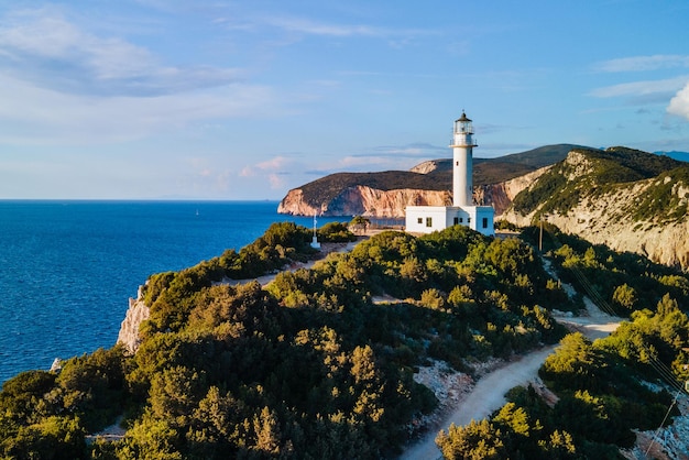 Aerial view of lefkada lighthouse travel landmark summer Greece