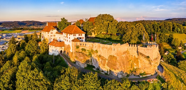 Aerial view of Lenzburg Castle in Aargau, Switzerland