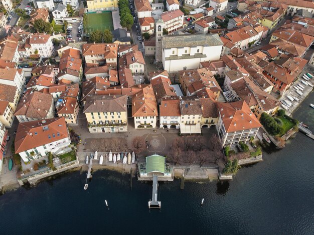 Photo aerial view of the long lake of mandello del lario