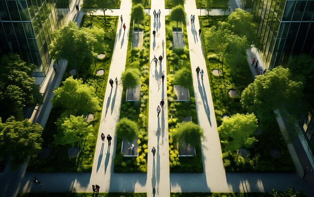 Foto vista aerea di una lunga strada rettangolare a pavimento verde