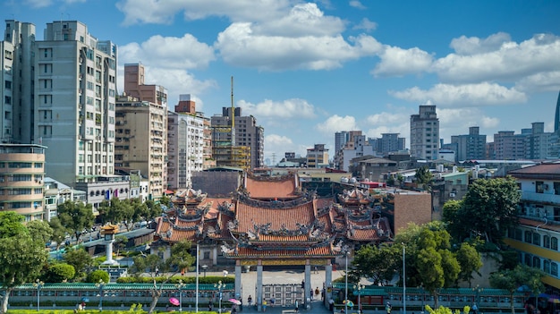 Aerial view Longshan Temple Lungshan Temple of Manka is a Chinese folk religious temple in Wanhua District Taipei Taiwan