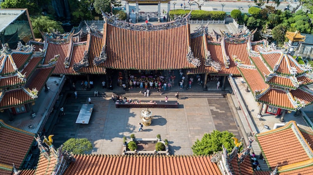 空撮龍山寺、マンカの龍山寺は、万華の中国民俗宗教寺院です。