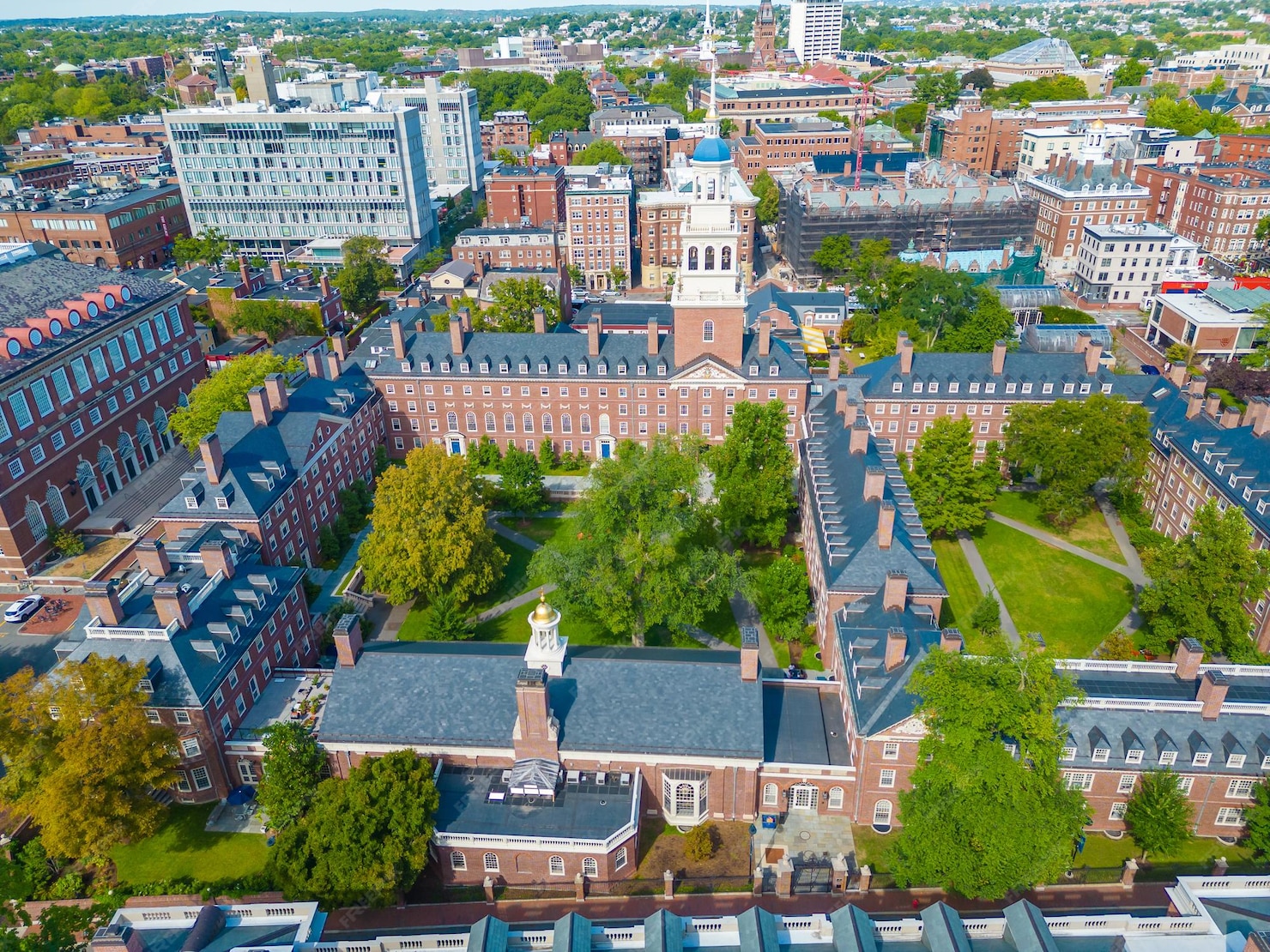 Premium Photo Aerial view of lowell house at harvard university in cambridge and green town in