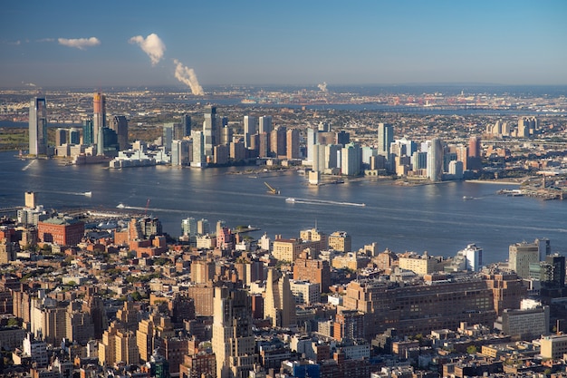 Aerial view of the Lower East Side of Manhattan with Brooklyn