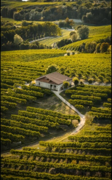 Photo aerial view of lush green vineyard