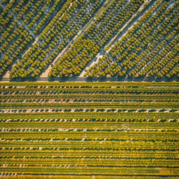 aerial view of lush green vineyard