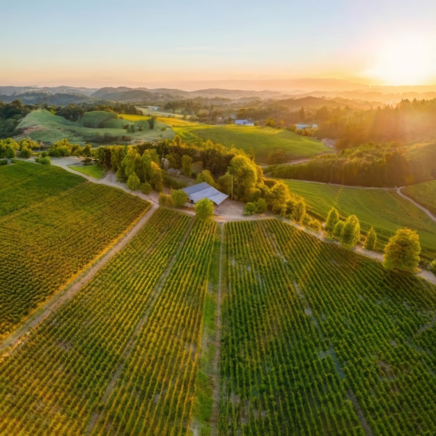 aerial view of lush green vineyard