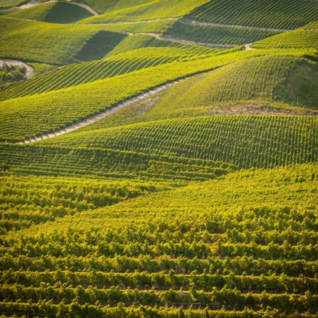 aerial view of lush green vineyard