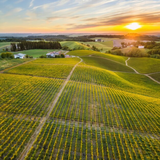 Photo aerial view of lush green vineyard