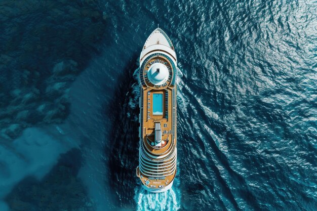 青い海を航海する豪華クルーズ船の空中写真