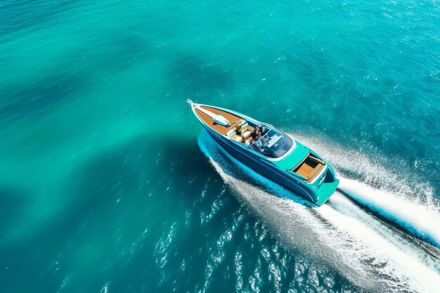 Aerial view of a luxury motor boat speed boat