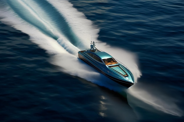 Photo aerial view of luxury speedboat floating on the sea