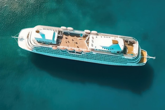 Aerial view magnificent cruise liner gracefully cruising through the deep blue ocean