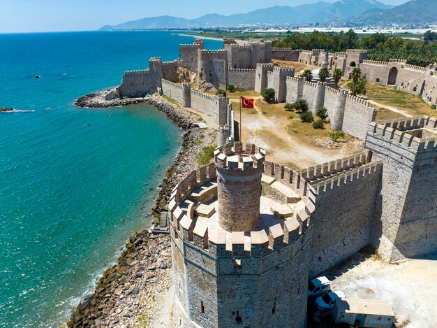 Aerial view of the mamure castle or anamur castle in anamur town turkey