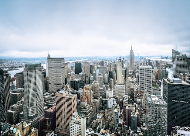 An aerial view over Manhattan in New York city