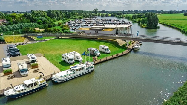 Aerial view of marina, Netherlands