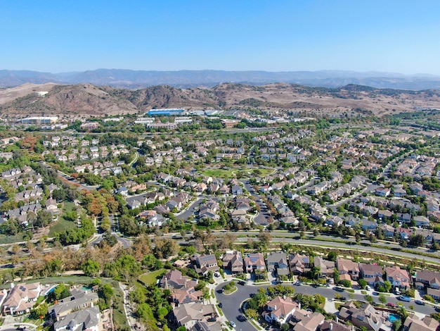 Aerial view of masterplanned community Ladera Ranch South Orange County California