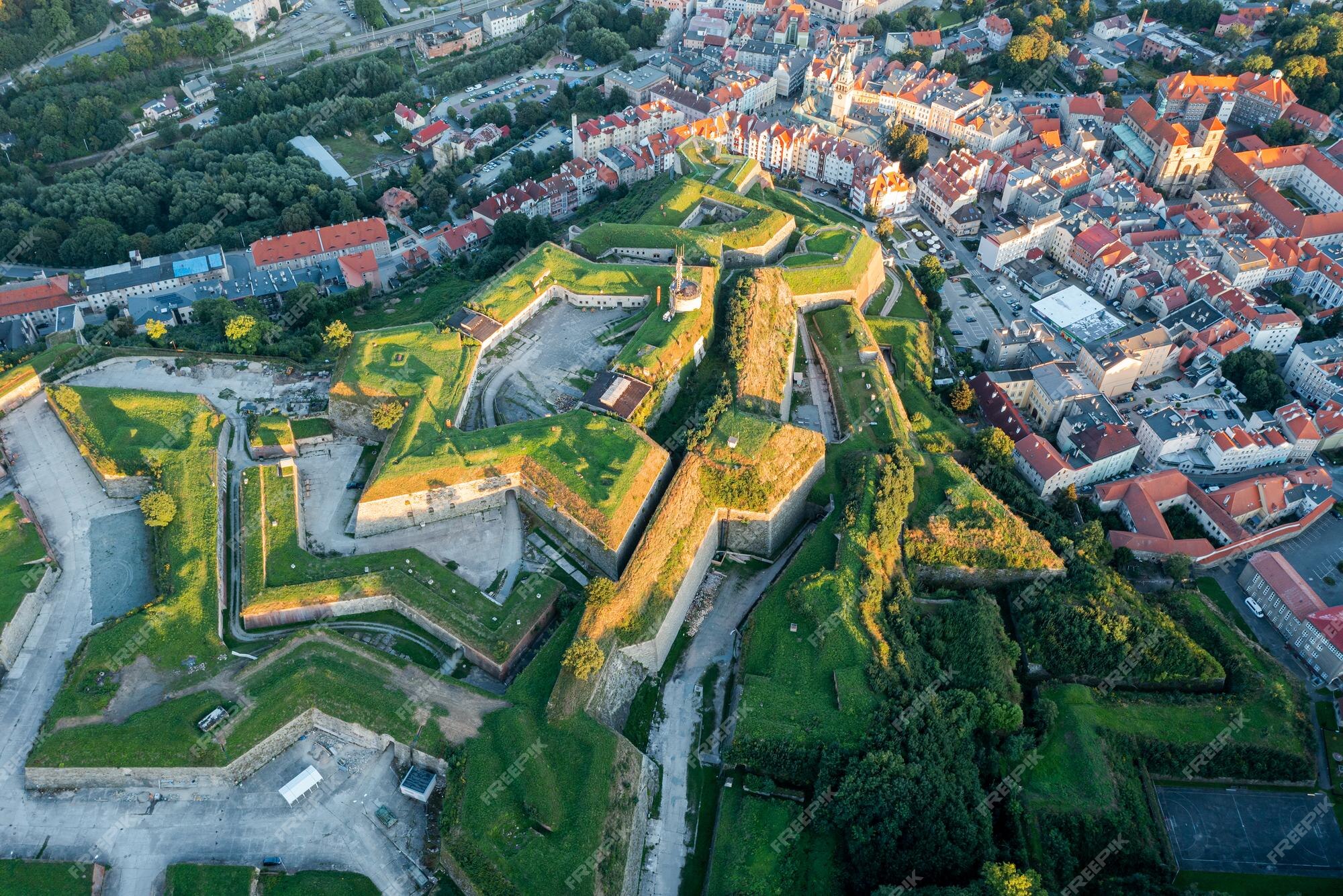 Premium Photo  Aerial view of a medieval castle fortress in the city of  klodzko poland