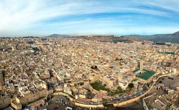 Aerial view of Medina in Fes and Medersa