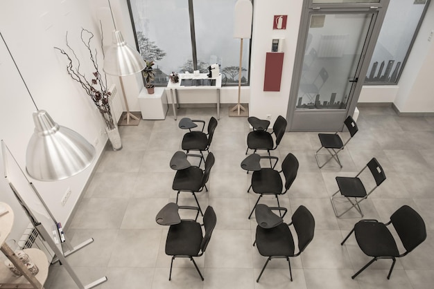 Aerial view of meeting room and study in loftstyle room with technical ceilings