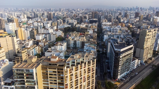 Aerial view of the Miraflores district in Lima Peru