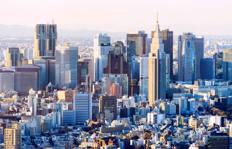 Photo 空から見た街の近代的な建物と空