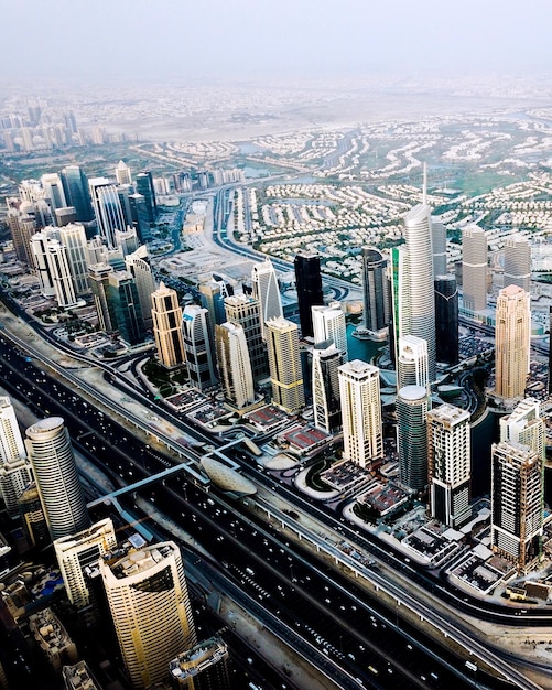 aerial view of modern buildings in city