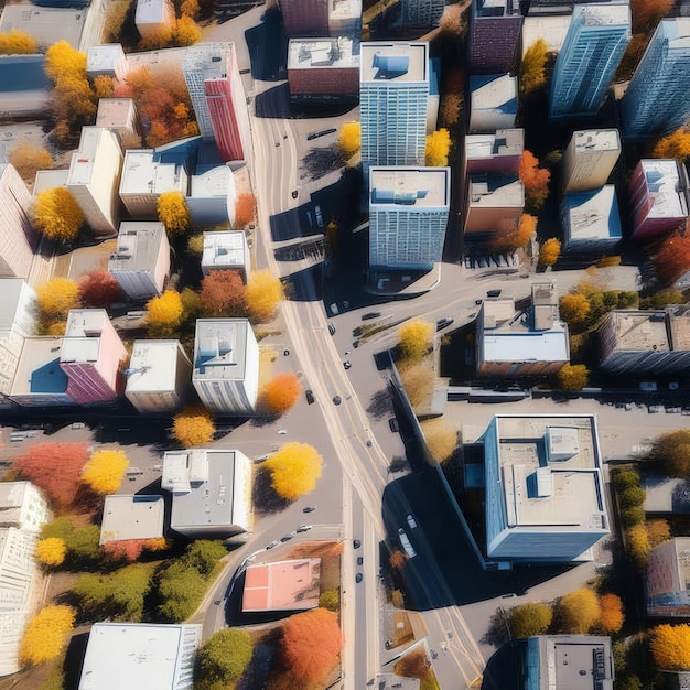 Foto vista aerea della città moderna al mattino vista aerea di città moderna al mattina
