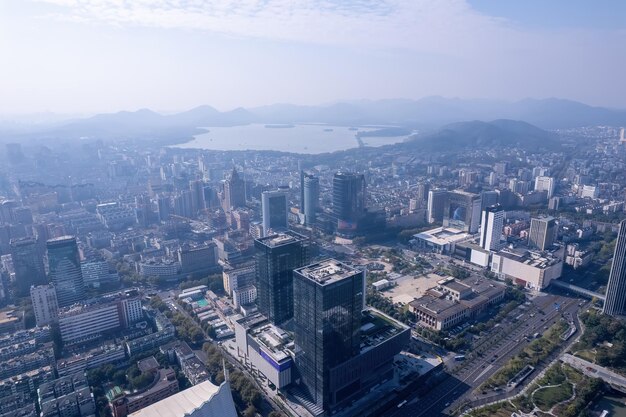 Aerial view of modern city skyline of Hangzhou China