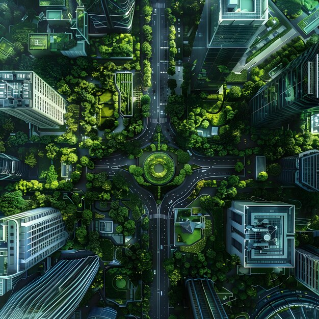 Photo aerial view of a modern green smart city with advanced digital infrastructure and network connectivity concept modern green infrastructure aerial view smart city digital connectivity