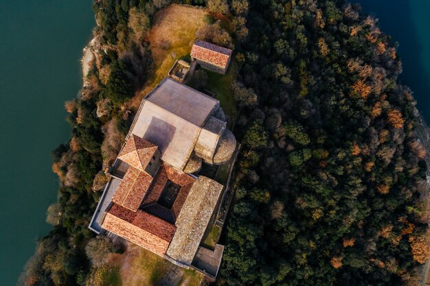 Aerial view of a monastery