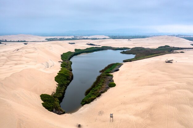 Aerial view of the Moron Oasis in Pisco, Peru