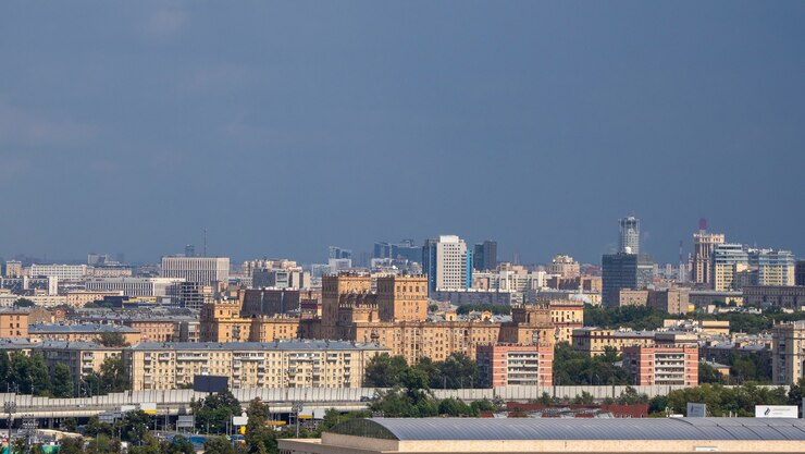 Аэрофотоснимок города Москвы. Центр Москвы. Крыша дома