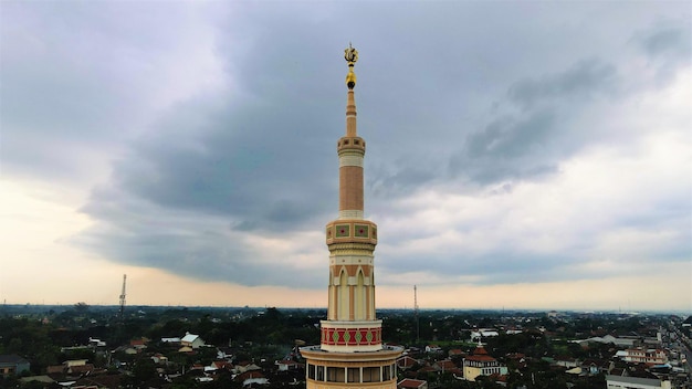 Photo aerial view, mosque tower for background.