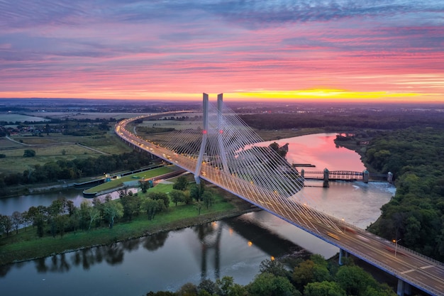 Aerial view of Most Redzinski in Wroclaw Poland