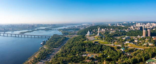 Aerial view of the mother motherland monument in kiev