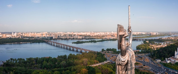 Aerial view of the mother motherland monument in kiev