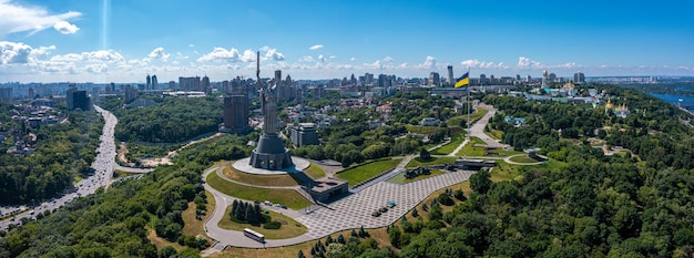 Aerial view of the mother motherland monument in kiev