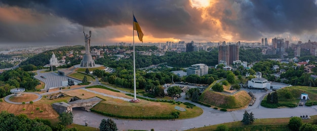 Aerial view of the mother motherland monument in kiev