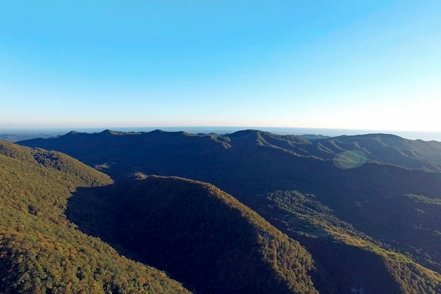 Aerial view of the mountain landscape in the daytime