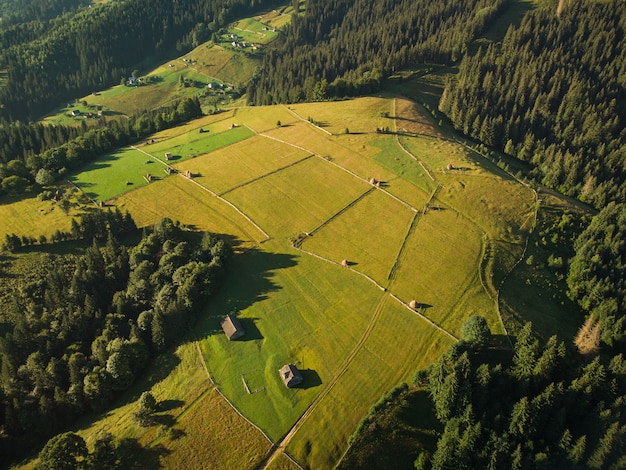 Aerial view of Mountain Village in Carpathians in Summer day