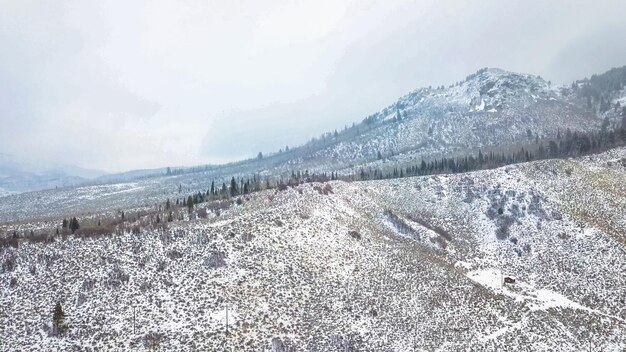 Aerial view of mountains in the Winter.