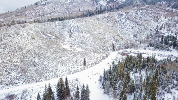 Aerial view of mountains in the Winter.