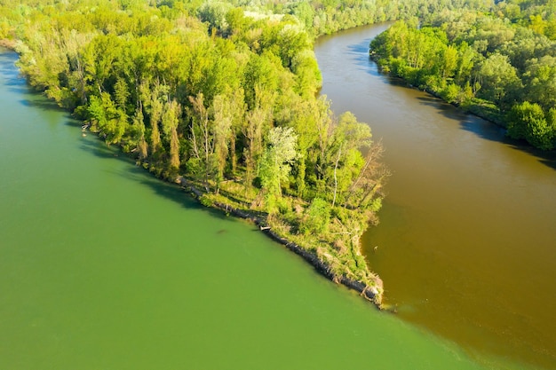 Photo aerial view of the mura and drava rives