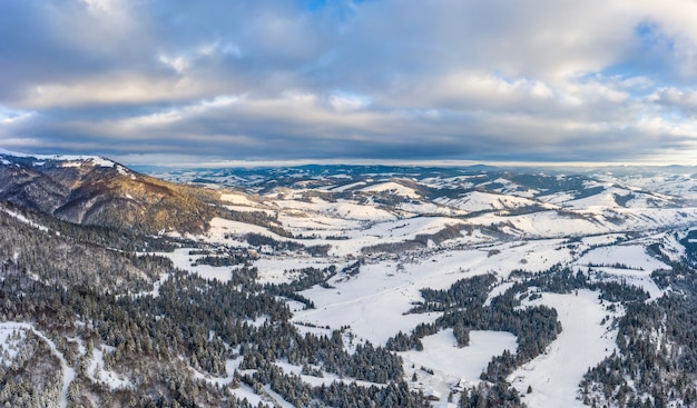 Aerial view of the mystical landscape of a winter