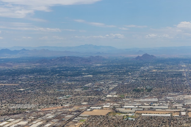 Aerial view of near mountain range peak in phoenix arizona us