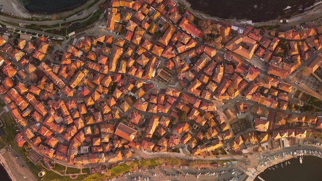 Aerial view of Nesebar ancient city on the Black Sea coast of Bulgaria